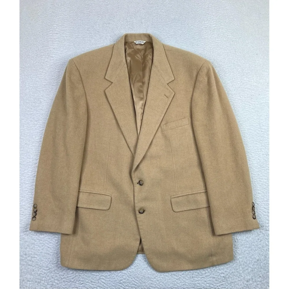 Bill Blass Blazer Mens 46R Camel Hair Tan Sport Coat Classic Two Button Made USA